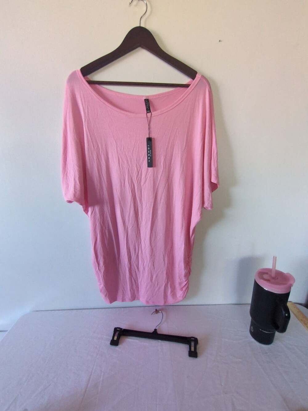 Made By Johnny Women's Pink Scoop Neck Short Sleeve Batwing Dolman Top XXXL NWT